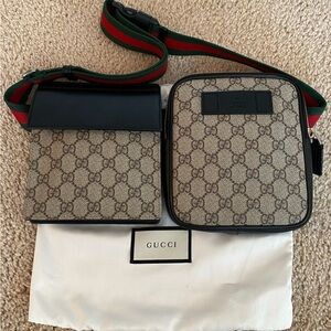 Gucci Beige and Black GG Pattern Messenger Bag